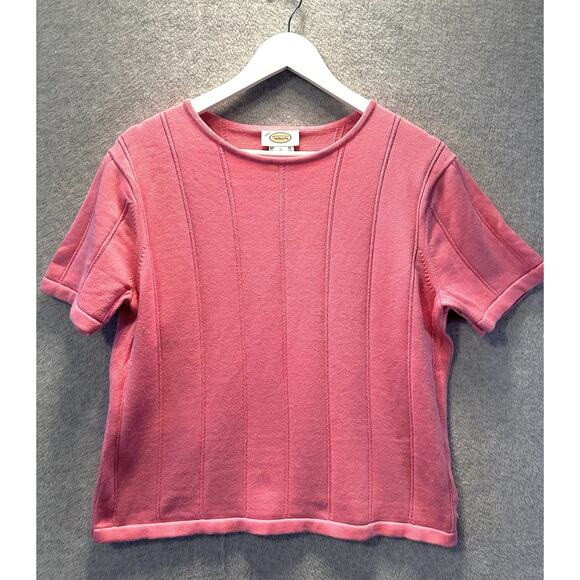 VTG Talbots Cropped Women's Pink Short Sleeve Sweater Size XL I1004 Cotton Rayon - Picture 1 of 10